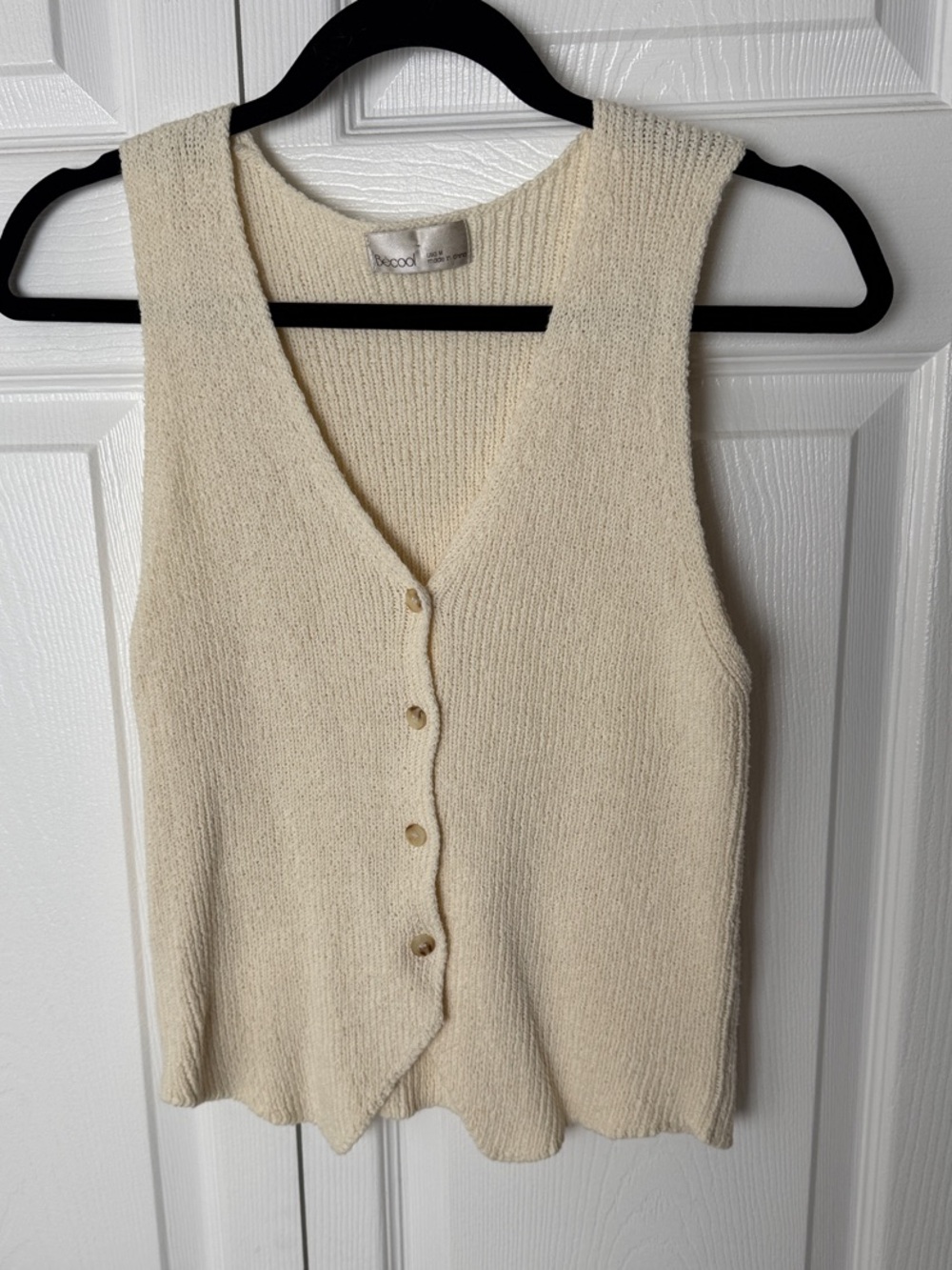BE COOL Cream Knit Button-Front Tank